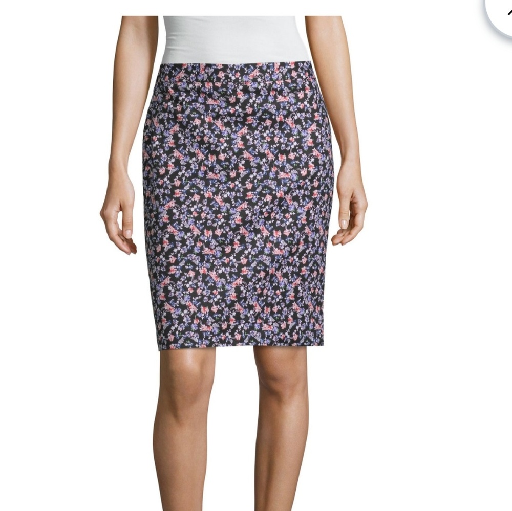 Liz Claiborne Cotton Black Floral Pencil Skirt Size 12